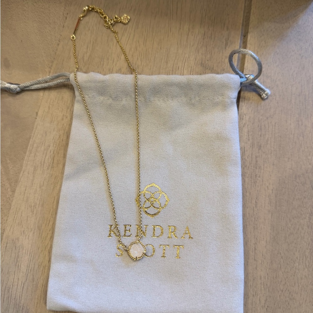 Kendra Scott Gold Necklace with White Sparkly Stone Pendant